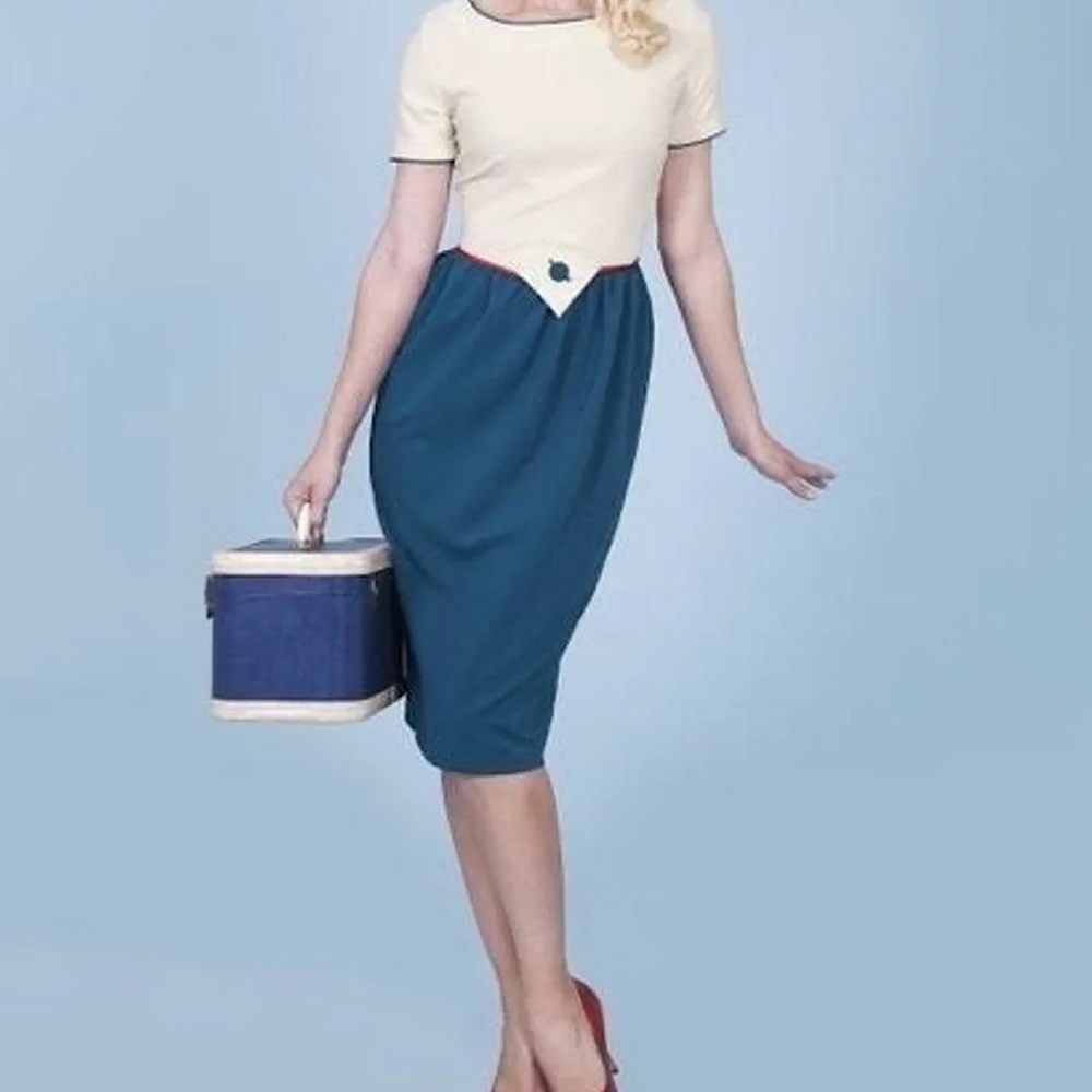 Tatyana 1950s Vintage Retro Style Nautical Dress Teal/Turquoise
